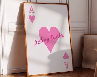 Feeling Lucky poster aas Trendy print aas, speelkaartposter, trendy retro kunst aan de muur, retro trendy esthetische print, kaart kunst aan de muur