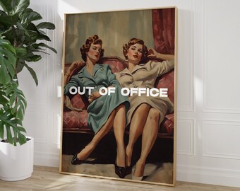 Out of Office Retro Vintage Print, trendige Wandkunstdrucke, Girly Digitaldrucke, Vintage Ladies Print, Girly Ästhetische Wandkunst