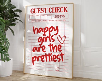 Guest Check Poster, Guest Check Print, Red Trendy Preppy Aesthetic Print, Retro Wall Art, Girly Positivity Print, Printable Art