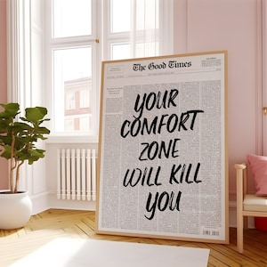 Typography Newspaper Print, 70s Wall Art, Aesthetic Print, Vintage Poster, Retro Newspaper Poster Print, Retro Trendy Black White Wall Art