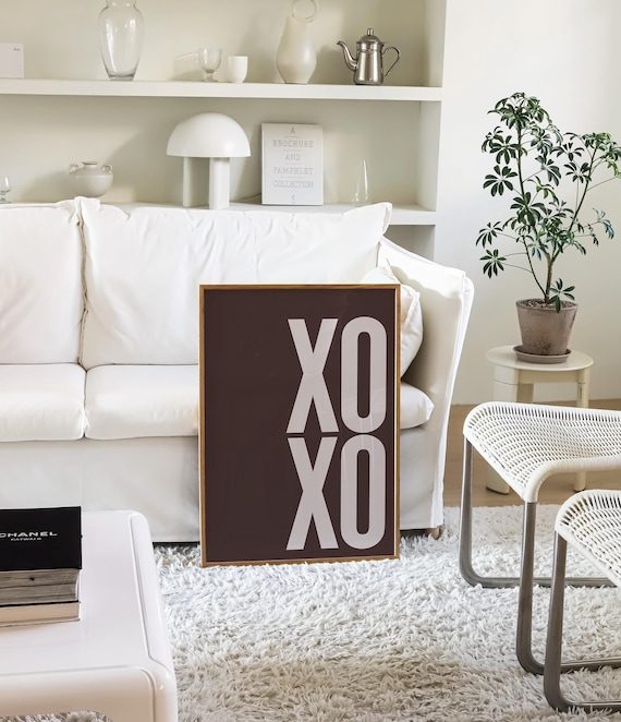 XOXO Brown Beige Trendy Girly Printable Art, Dorm Room Decor, Bedroom Wall Print Poster