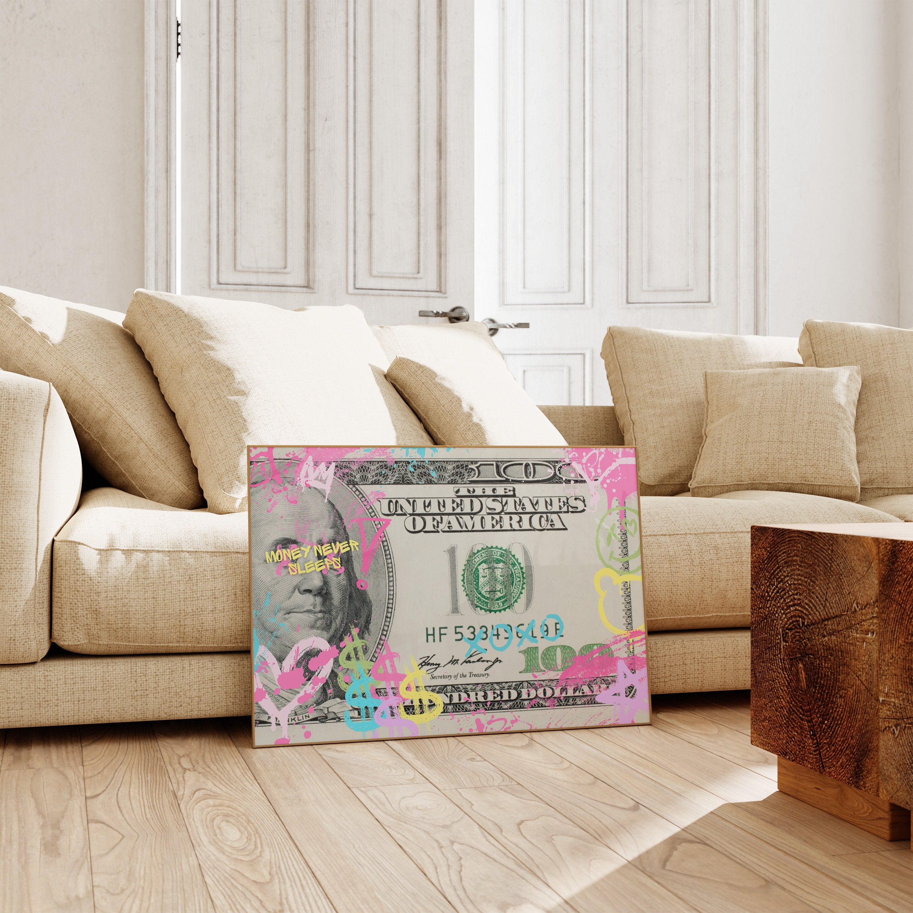 Graffiti Wall Art, Trendy Wall Art Money Poster, Preppy Room Decor, Urban Wall Art, Preppy Poster Print, 100 Dollar Bill Wall Decor
