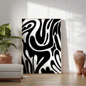 Black and White Abstract Print Retro Trendy Wall Art Funky Groovy ...