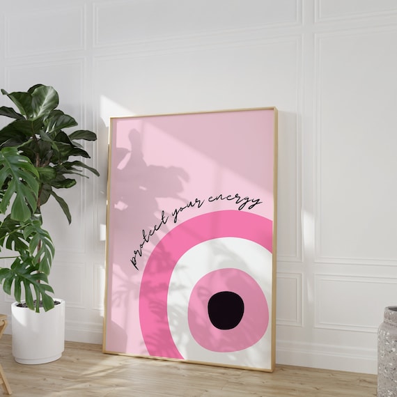 Evil Eye Wall Art Print, Trendy Pink Bedroom Decor, Retro Home, Printable Wall Art, Preppy Digital Prints, Dorm Room Prints, Girly Wall Art