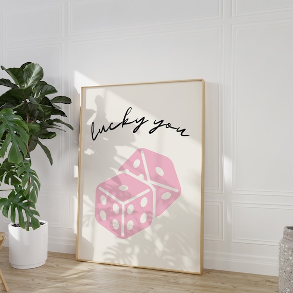 Lucky You Dice Print, Trendy Pink Girly Art, Pink Wall Prints, Preppy Artwork, Bedroom Dorm Room Print