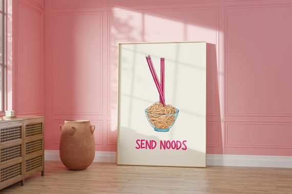 Send Noods Kitchen Decor Print, Pink Noodles Digital Printable Wall Art