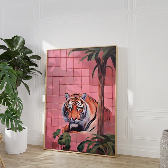 Trendy Tiger Wall Art, Maximalist Bedroom Wall Art, Dopamine Decor, Preppy Printable Wall Art, Trendy Decor, Funky Pink Jungle Wall Art