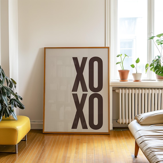 XOXO Beige Brown Trendy Girly Printable Art, Dorm Room Decor, Bedroom Wall Print Poster
