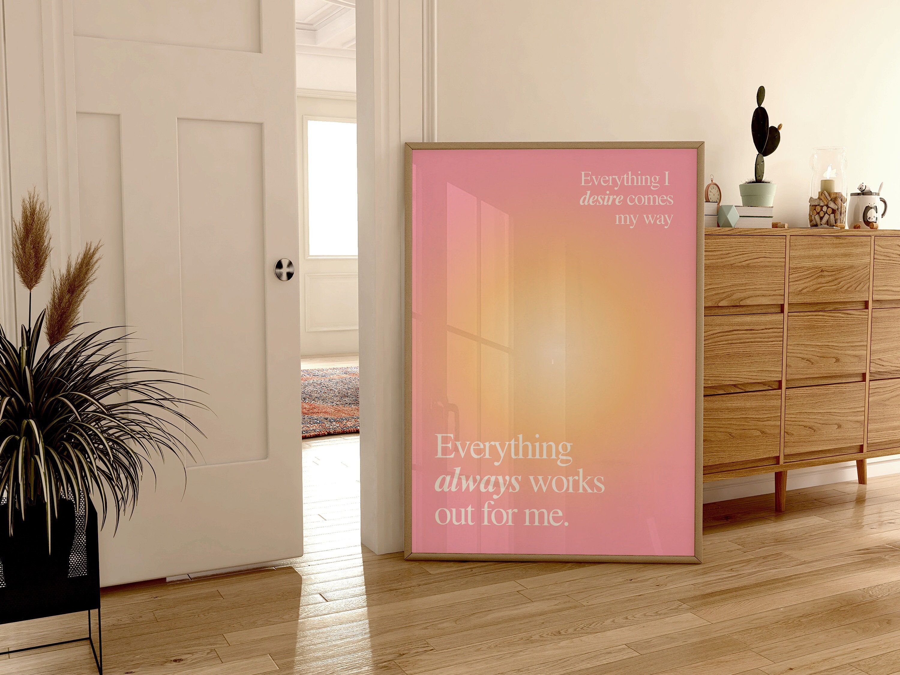 Aura Poster Affirmation Wall Art, Manifestation Quote Print, Pink Positivity Wall Art Trendy Decor, Gradient Bedroom Prints