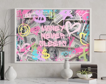Graffiti Wall Art, Preppy Room Decor, Urban Wall Art, Preppy Art Print, Preppy Poster Print, Money Poster Print, Money Never Sleeps