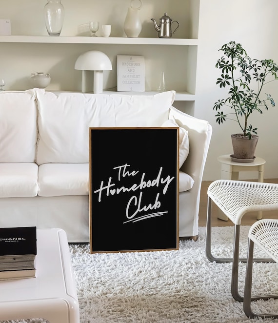 Monochrome Wall Art, The Homebody Club Print Black Trendy Printable Art Retro Print Bedroom Wall Art Living Room Wall Art Quote Print Poster
