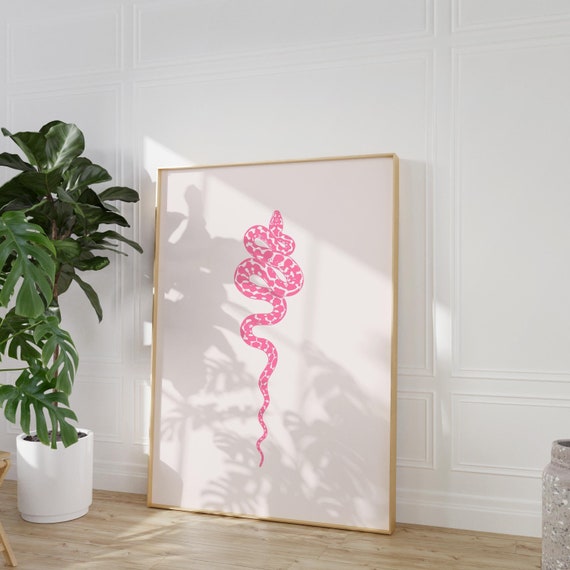 Preppy Pink Print, Pink Snake Wall Art Print, Trendy Minimalist Decor, Printable Digital Art Aesthetic Apartment Decor, Dorm Room Bedroom