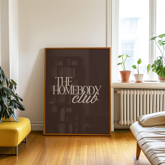 The Homebody Club Print, Brown Beige Trendy Printable Art, Retro Print Bedroom Dorm Room Printable, Living Room Wall Art Quote Print Poster