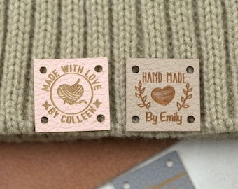 Gepersonaliseerde mini leren labels, gebreide en gehaakte labels, leren labels voor gebreide mutsen, cadeaus voor de breister, labels voor kleding,