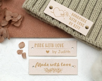 18 Custom Leather Label Colours, Handmade Tags, Faux Leather Labels, Crochet Labels with Rivets, Screwed Labels for Knits