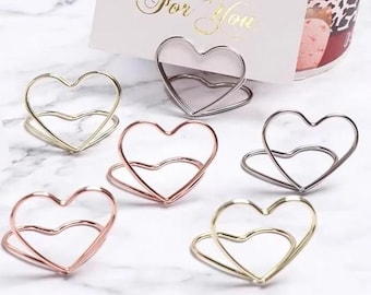 Set di 10 porta memo in metallo a forma di cuore, porta segnaposto da tavolo, porta foto, fermacarte, forniture per matrimoni, fermacarte, decorazioni per feste e casa.