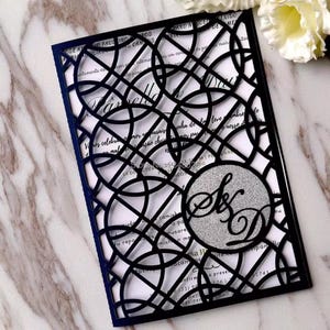 Invito a nozze con monogramma personalizzato, invito per feste e festività, con taglio laser, blu navy