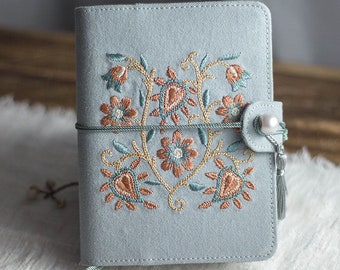 A6 Cloth Embroidery Journal A5 Ephemera Flower Notebook Loose-leaf Portable Notepad binder Diary Unique Gift for her