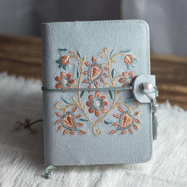 A6 Tuch Embroidery Journal A5 Ephemera Blumen Notizbuch Lose-Blatt Tragbare Notizblock Binder Tagebuch Einzigartiges Geschenk für sie