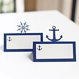 Cartões de lugar para casamento náuticos, decoração para festa de casamento na praia, barraca de comida com âncora, cartões de lugar com nome, cartões cortados a laser