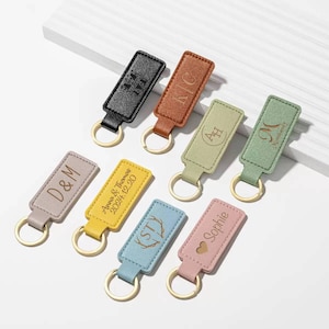 Custom Engraved PU Leather Keychain, Personalized Leather Key Fob,Anniversary Gift for Girlfriend & Boyfriend,Monogram Leather Keyring,Name