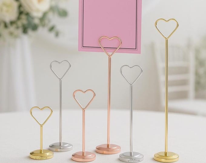 Heart shape place card Holders, Custom Engraved Stainless Steel Holders, table number Stand ,wedding party decor, Sitting card Holders