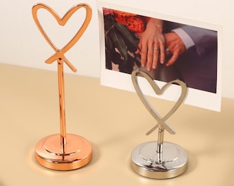 Gold Heart place card holders, Custom Engraved Stainless Steel Holders,Table Number Stand ,Wedding Decor, Party Decor, Sitting Card Holders