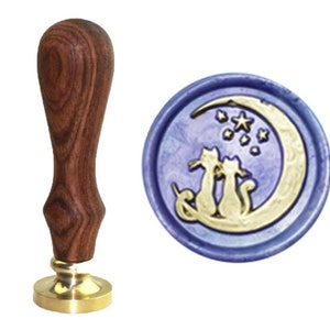 Kit de tampons de cire Chat lune, Sceau de mariage chat étoilé, cire à cacheter de fête, Sceaux de cire pour enveloppes, Tampon de cire découpé, Kit de tampons de sceau de cire d'invitation