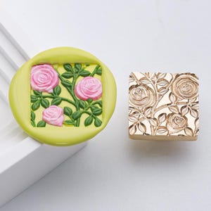 Tampons de cire roses carrés, cachet de mariage fleurs, cire à cacheter, cachet de cire pour enveloppe, timbre découpé, kit de cachets de cire d'invitation