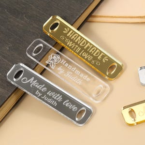 Personalized Acrylic Tags for Handmade Items, Custom Labels for Knitting, Handmade Engraved Tags,  Logo Brand Tags Sewing Crochet Hats