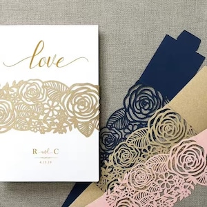 50 Stück Floral Laser Cut Bauchband, Hochzeitsdeko, Elegante Einladungskarten Bands, Laser Cut Papierbänder