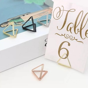 Satz von 10 Stück dreieckigen Metall Memo Halter Tisch Platz Kartenhalter Foto Clip Karte Ständer Hochzeit Lieferungen Papierklemme Party Wohnkultur