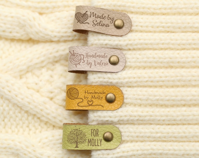 Personalised Faux Leather Labels for Knitted Garments,Knits and Crochet Labels,Leather Tags for Knitted Hats,Screwing Tags,Clothing labels