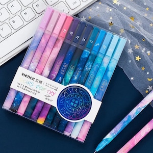 Pluma constelación, plumas estrella, plumas del cielo, 12pcs 0.5mm, pluma de gel, pluma de signo, pluma de dibujos animados, estacionaria kawaii, pluma de tinta de gel, pluma planificadora, pluma de gel negro