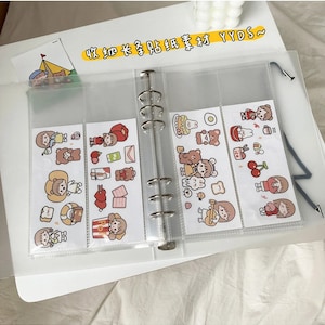 Pasta com 6 argolas, capa transparente, livro de adesivos A5, armazenamento de cartões, volta às aulas, álbum de armazenamento, armazenamento de etiquetas, organizador de scrapbook