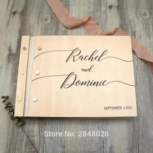 Engraved couple names wedding guestbook,Custom wooden Wedding guest book, Wooden Photo album, Wedding scrapbook album