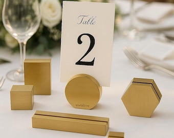 Brass Card Holder,stainless steel 3 size place card holder,Custom Engraved table number Stand ,wedding decor, table decoration