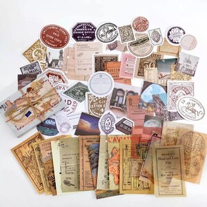 Conjunto de diário de sucata, conjunto misto de álbum de recortes vintage, itens de papelaria, adesivos para álbum de recortes, conjunto de diário criativo, materiais para artesanato
