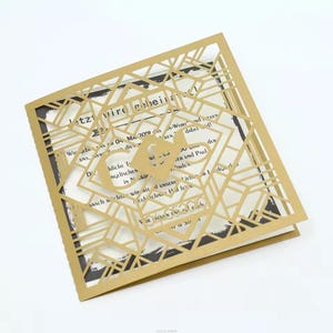 Personalisierte Monogramm Gatefold Goldhochzeits-Einladung, Blumen-Laser-Schnitt-Einladung, elegante Hochzeit, Hochzeits-Cover