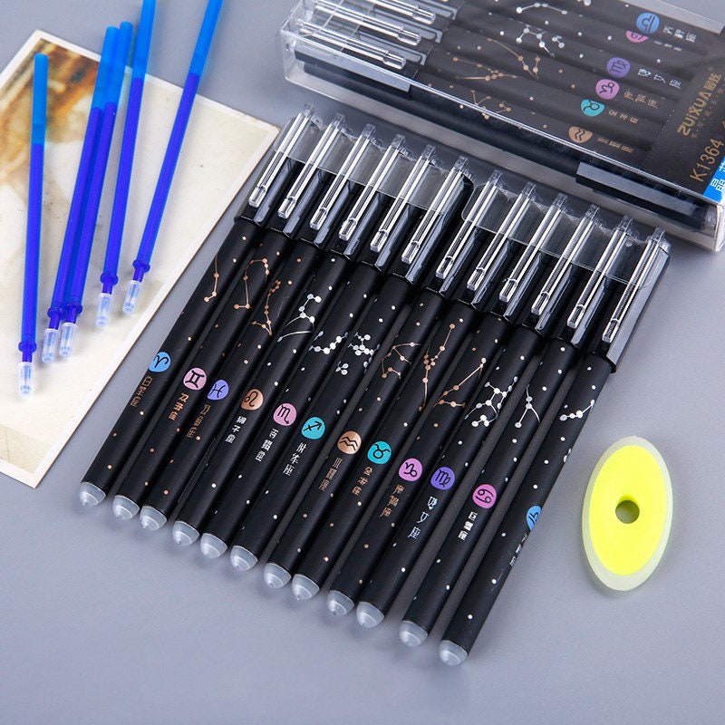 Black Constellation 12 Pcs/set Gel Pens Erasable Pens 0.5mm Black Blue Ink  Office & School Penscute Pens, Sign Pen, Gel Pen, Pens,stationary 