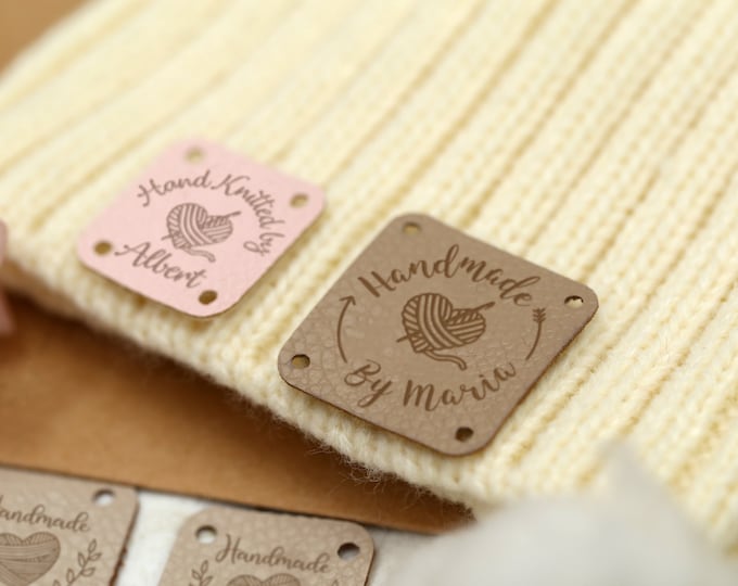 Custom Mini Leather Tags, Leather Labels for Knitted Garments,Knits and Crochet Labels,Leather Tags for Knitted Hats,Screwing Tags