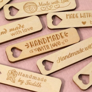 Etiquetas de madeira personalizadas, etiquetas de madeira, etiquetas de tricô, etiquetas de nome, etiquetas de madeira para presentes, etiquetas de crochê, gravadas a laser, etiquetas de madeira para presentes