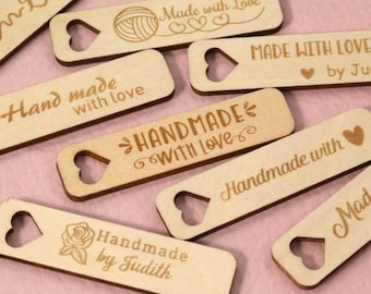 Etiquetas de madera personalizadas, etiquetas de madera, etiquetas para tejer, etiquetas con nombre, etiquetas de regalo de madera, etiquetas de ganchillo, grabadas con láser, etiquetas de madera para regalar.