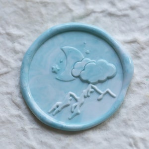 Kit de tampons pour sceau de cire Montagnes nuageuses, sceau de mariage lune, cire à cacheter, sceaux de cire pour enveloppe, timbre de cire sur mesure, kit de tampon de cire d'invitation