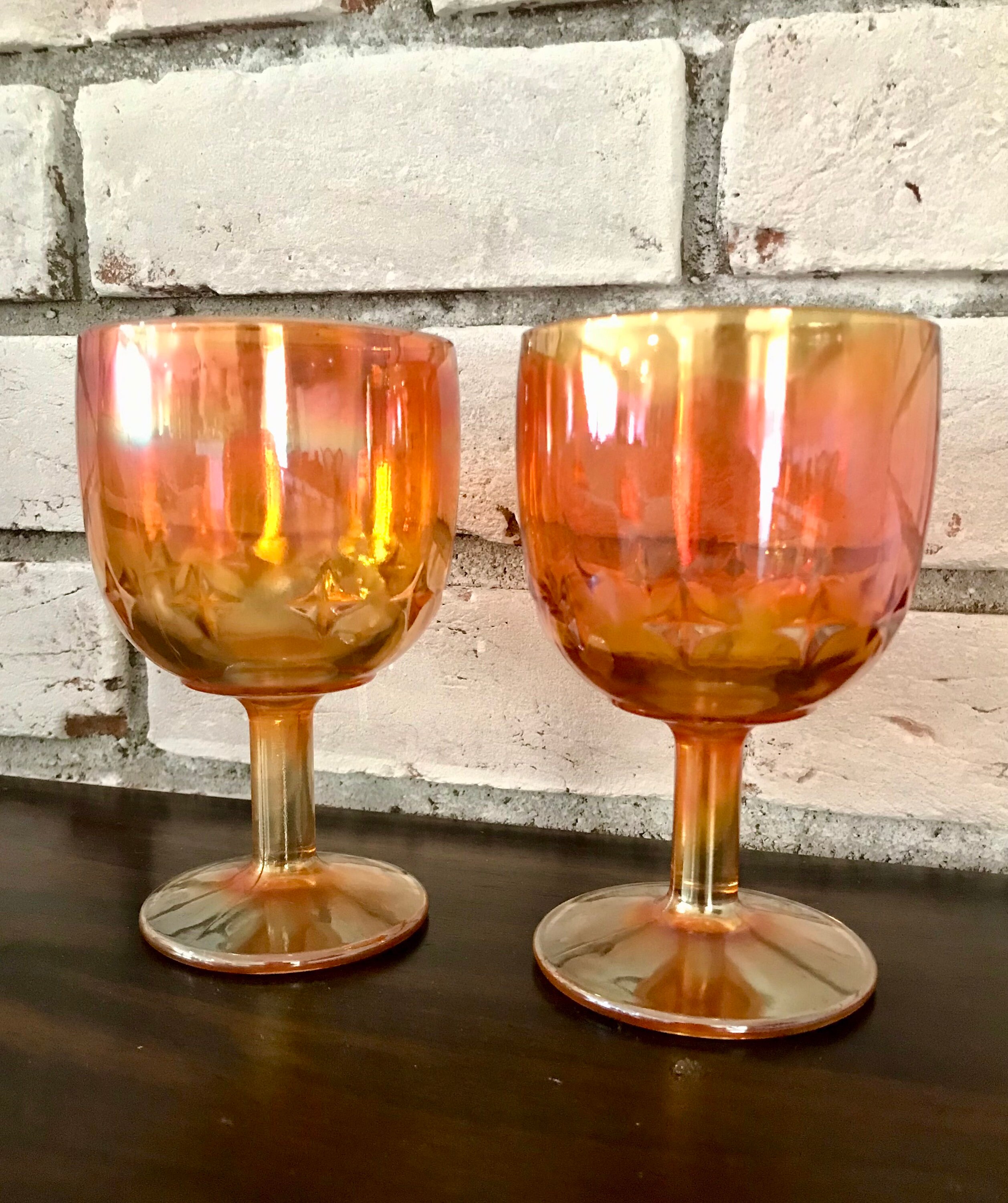Marigold Carnival Glass Goblets Etsy