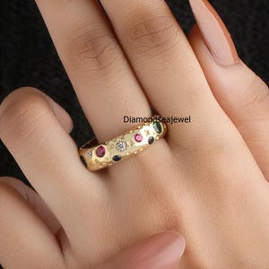 Antique Victorian Style Band, Full Eternity Band, Flush Setting Ring, Multi Round Diamond Engagement Ring, Wedding Ring In 14K Yellow Gold