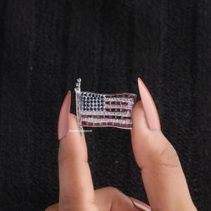 American USA Flag Brooch, Sapphire & Ruby Multi CZ Stone