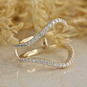 Enhancer Ring, Aggie  Ring, 14K Solid Yellow Gold Ring, Enhancer Wrap Guard Ring, Round Colorless Moissanite Engagement Ring, Wedding Ring