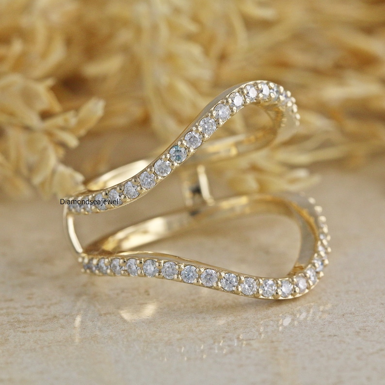 Enhancer Ring, Aggie  Ring, 14K Solid Yellow Gold Ring, Enhancer Wrap Guard Ring, Round Colorless Moissanite Engagement Ring, Wedding Ring