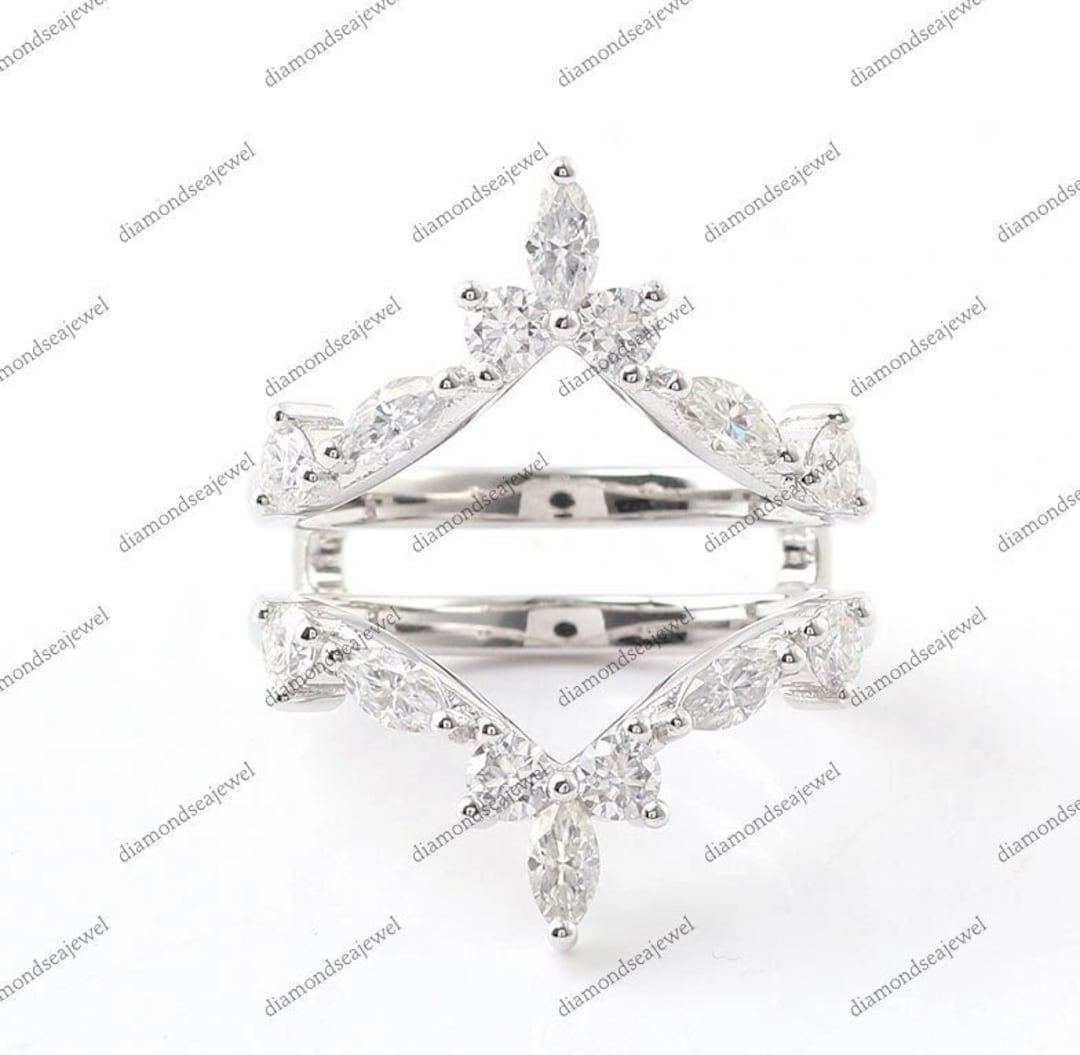 14K White Gold Enhancer Ring, Guard Wedding Band, Engagement Wedding